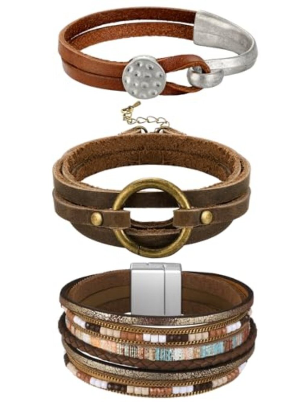 3 Pcs Western Jewelry for Women Bohemian Leather Bracelets for Women Faux